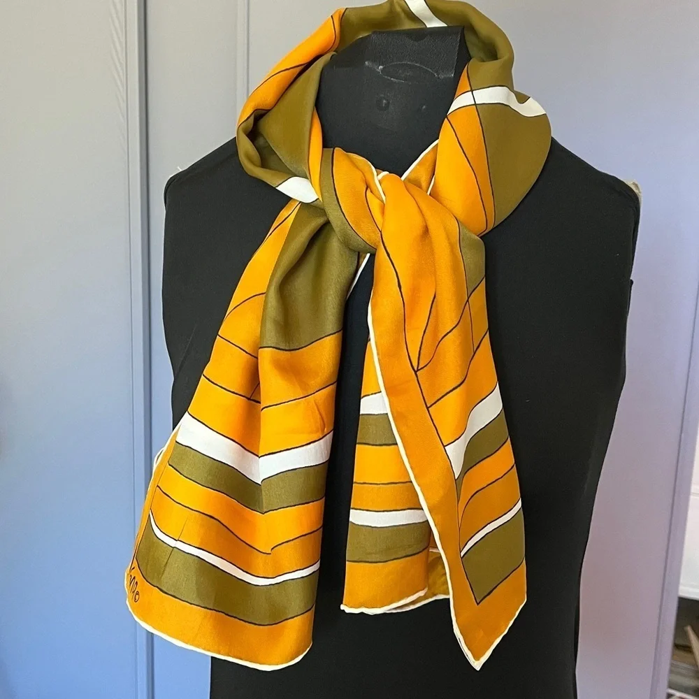 Vintage Vera Geometric Oblong Scarf Mustard Olive Orange